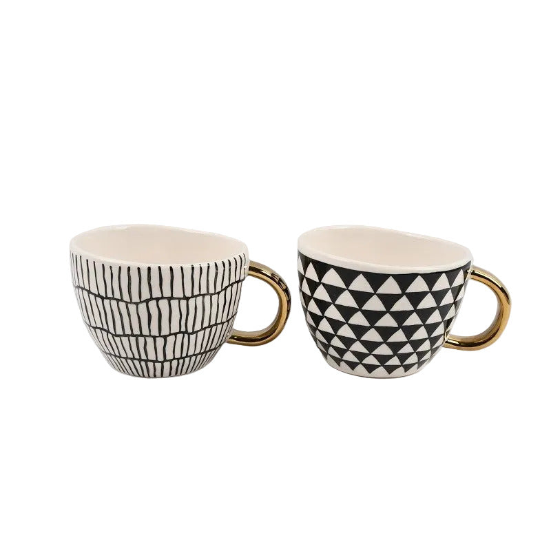 WHITE BLACK GOLD CERAMICS CUPS