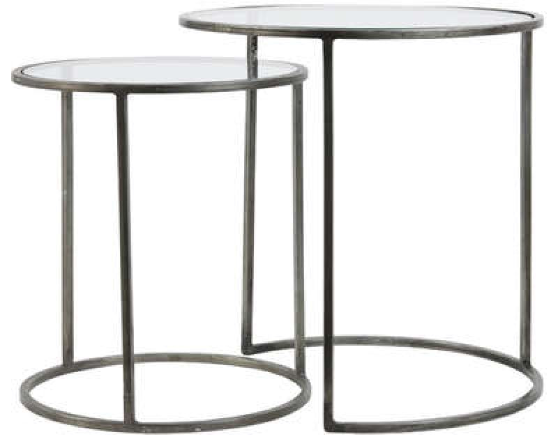 GLASS TOP ZINK FRAME SIDETABLE 2 SIZES