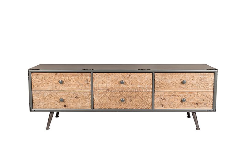 SIDEBOARD WITH 6 CARVED DRAWER GREY TOP