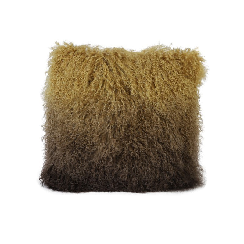 CUSHION LAMB FUR OMBRE YELLOW AND BROWN