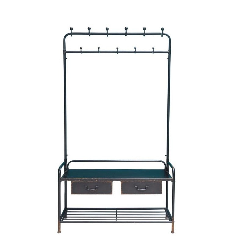BLACK METAL GARDEROBE STAND WITH 2 DRAWERS