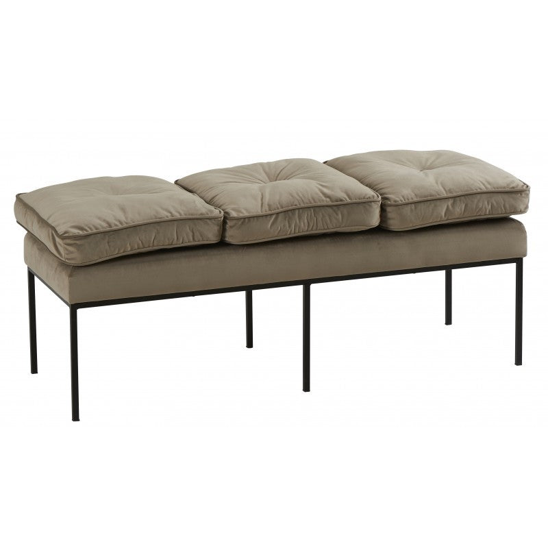 BENCH 3 SEATER BEIGE VELVET CUSHION METAL LEG
