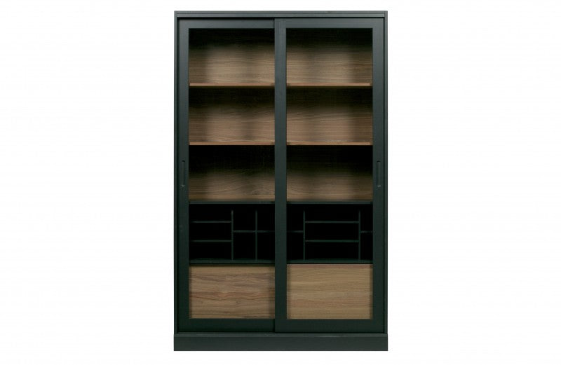 CABINET BLACK NATURAL WOOD WITH SLIDING DOOR
