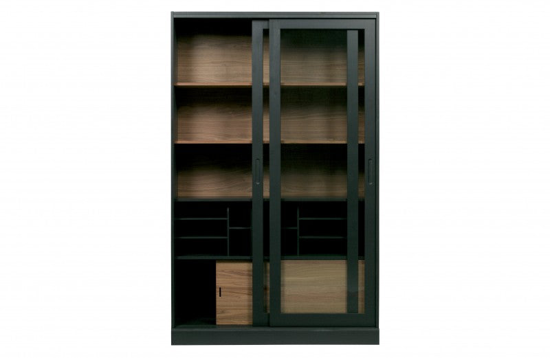 CABINET BLACK NATURAL WOOD WITH SLIDING DOOR