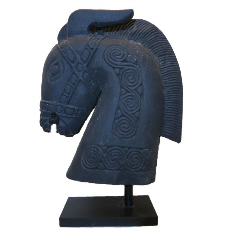 HORSE HEAD ON STAND BLACK MEDIUM