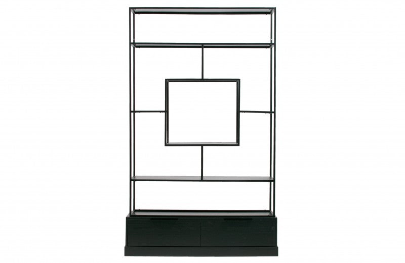 BLACK METAL HONG CABINET WITH 2 WOOD DRAWERS