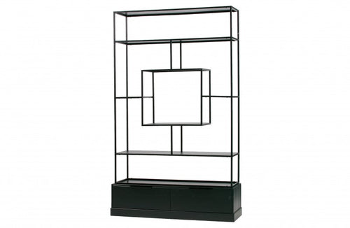 BLACK METAL HONG CABINET WITH 2 WOOD DRAWERS