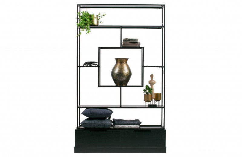BLACK METAL HONG CABINET WITH 2 WOOD DRAWERS