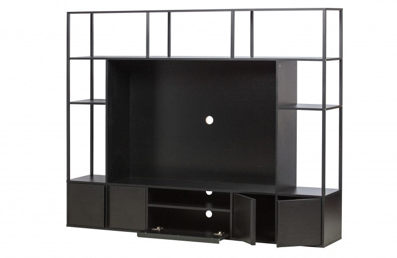 TV CABINET BLACK METAL WITH SHELVES
