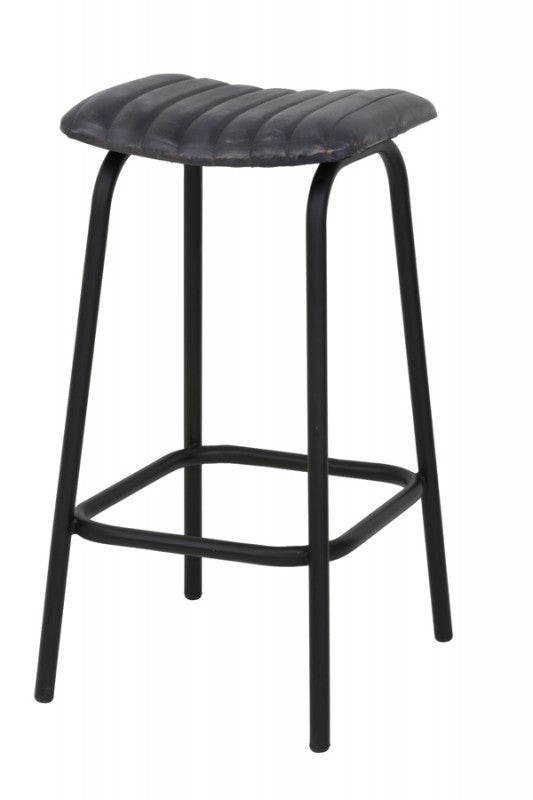 BARSTOOL LEATHER GREY STITCHED