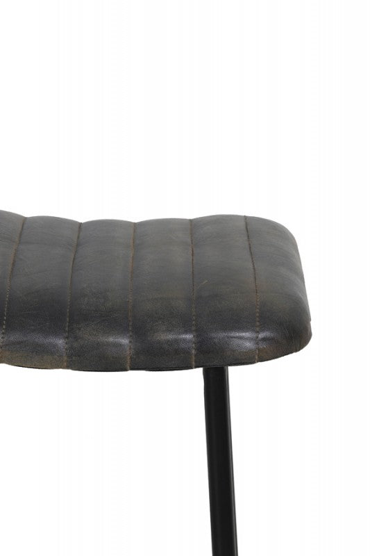 BARSTOOL LEATHER GREY STITCHED