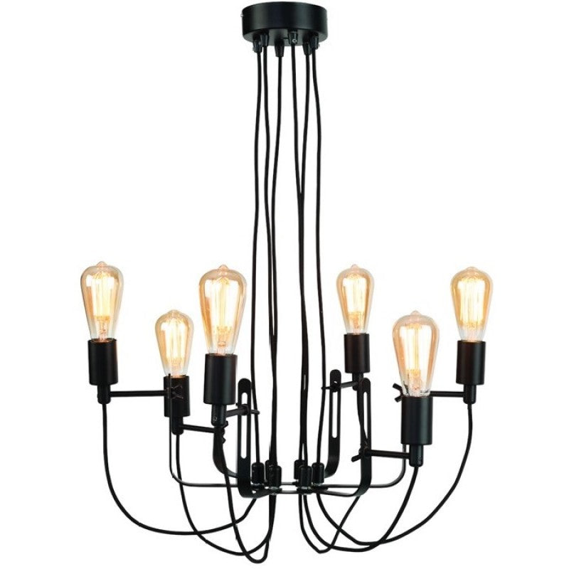 CHANDELIER BLACK METAL 6 ARM WITH TEXTIL WIRE