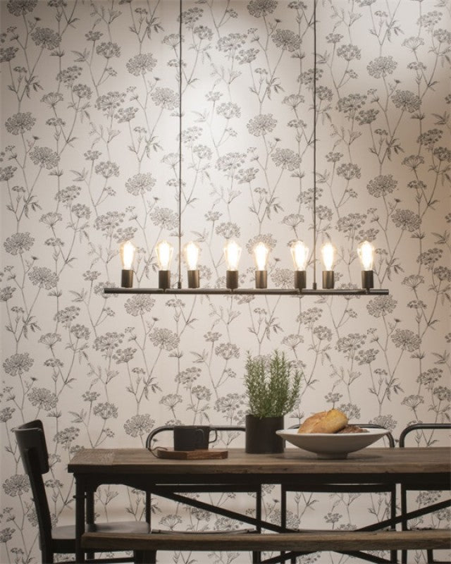HANGING LAMP BLACK METAL ROD 8 ARM