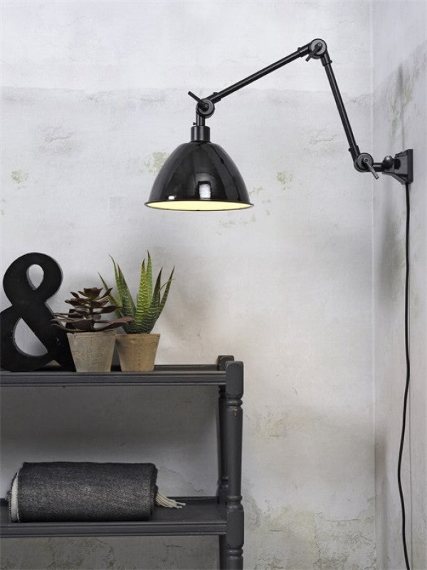 WALL LAMP WITH BLACK METAL SHADE DOUBLE ARM