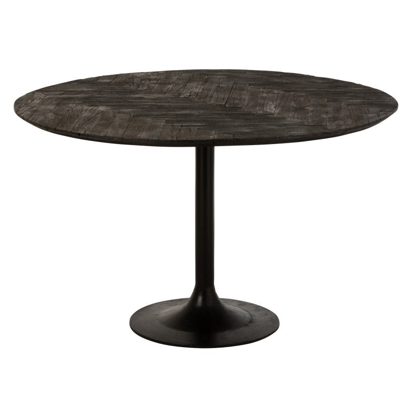 DINING TABLE ROUND BLACK PARQUET MANGO WOOD IRON LEG