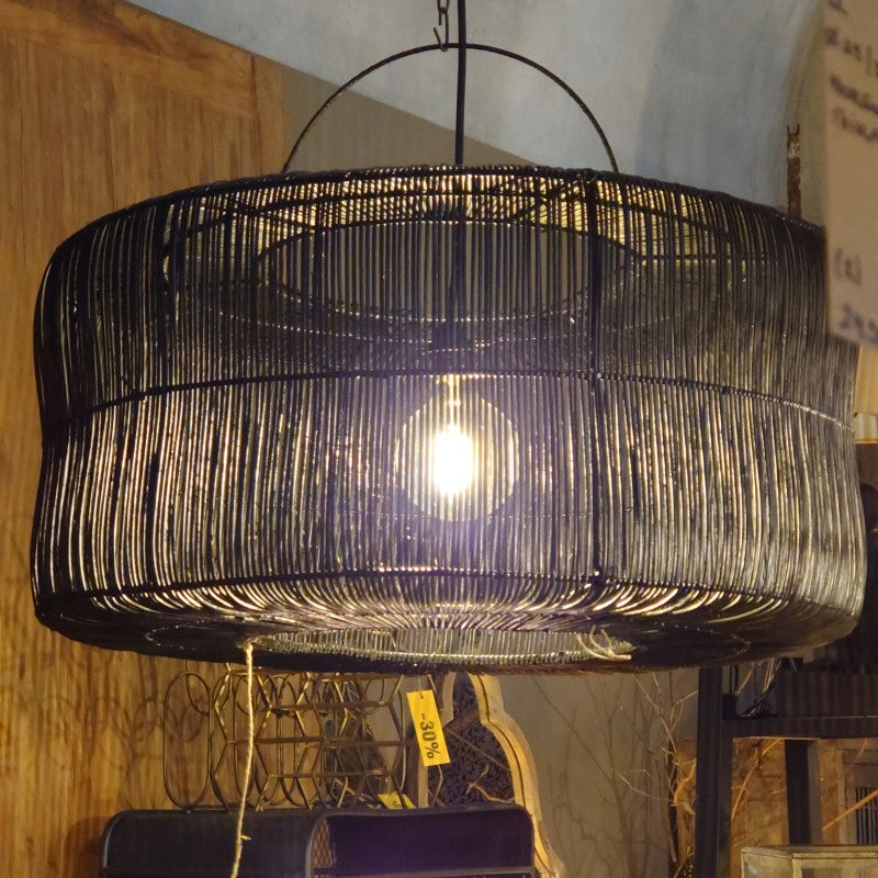 BLACK CYL LAMP RATTAN XL