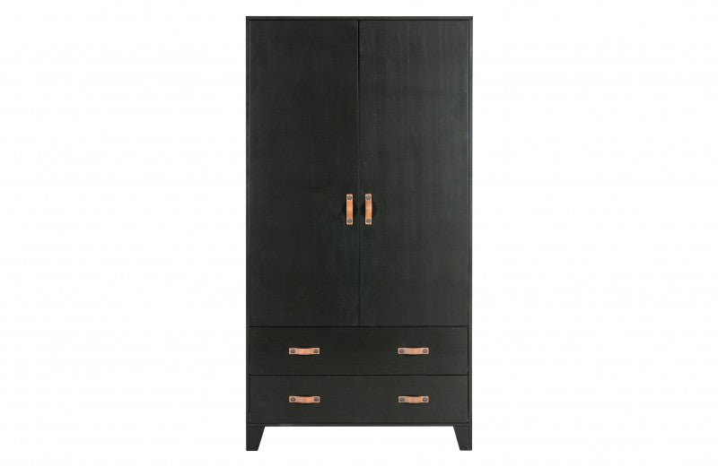 WARDROBE BLACK PINE WITH 2 DRAWERS