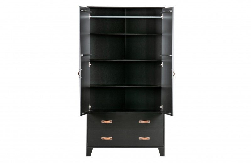 WARDROBE BLACK PINE WITH 2 DRAWERS