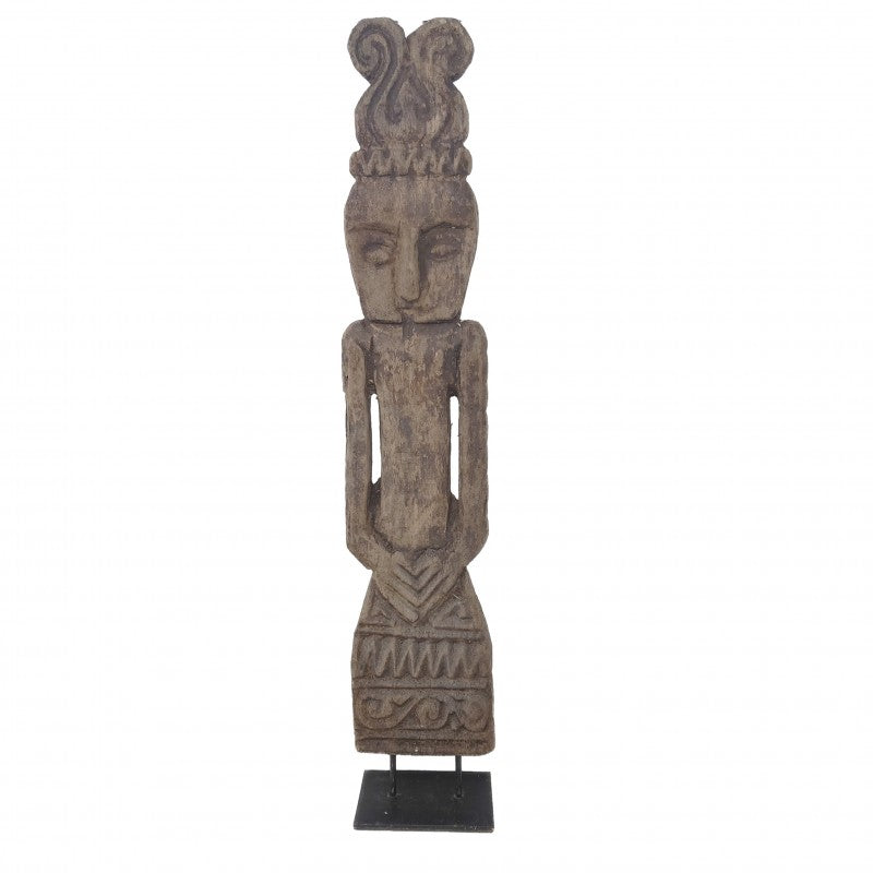 TIMUR QUEEN CARVED WOOD FLAT STATUE ON STAND