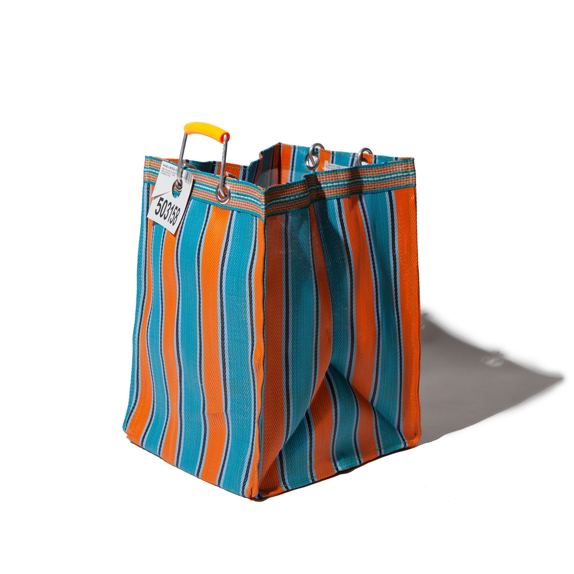 RECYCLED PLASTIC BAG STRIPED ORANGE BLUE