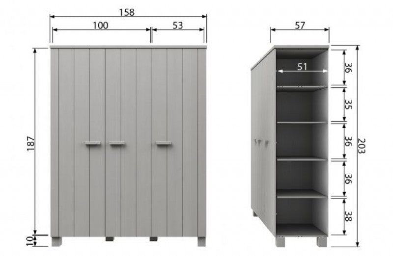 WARDROBE 3 DOORS PINE WOOD GREY