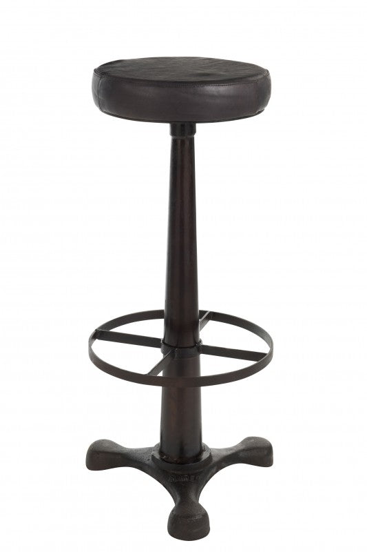 BAR STOOL BLACK METAL LEATHER