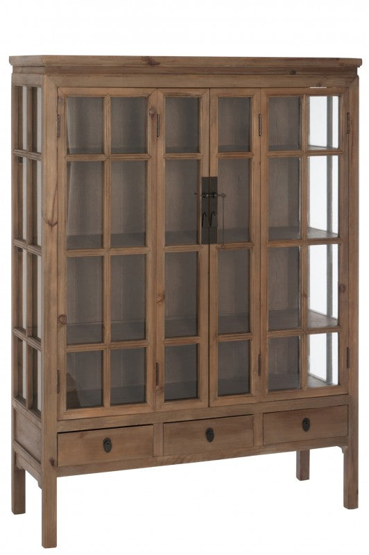 CABINET VITRIN ASIA NATRUAL WOOD GLASS 3 SHELVES 3 DRAWERS
