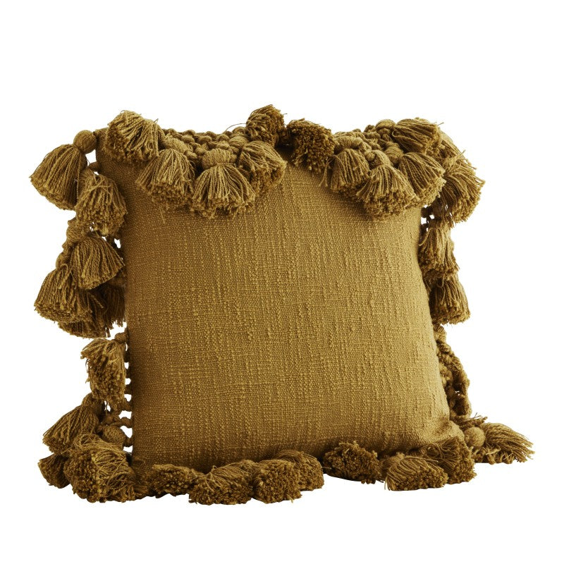 CUSHION COVER WITH TASSEL MUSTARD