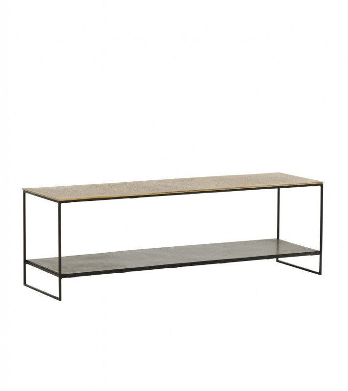 METAL CAFE TABLE WITH SHELF ANTIQUE GOLD BLACK