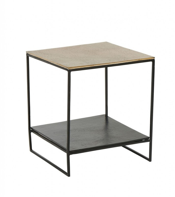 SIDE TABLE WITH SHELF BLACK AND GOLD CUBE