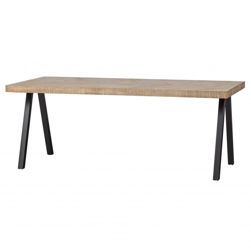 DINING TABLE HERRINGBONE MANGO WOOD METAL LEG 200