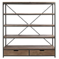 RACK BROWN WOOD METAL 4 SHELVES 2 DRAWERS 190