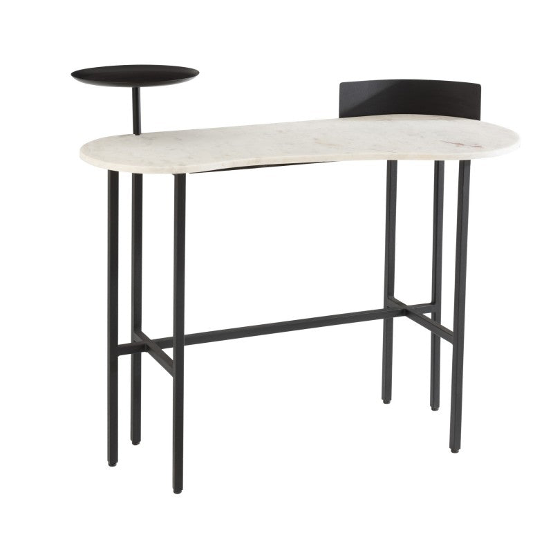 CONSOLE WITH EXTRAS WHITE MARBLE BLACK METAL 110