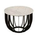 SIDETABLE FIFTY WHITE MARBLE BLACK METAL BASE 50