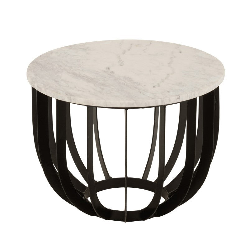 SIDETABLE FIFTY WHITE MARBLE BLACK METAL BASE 50