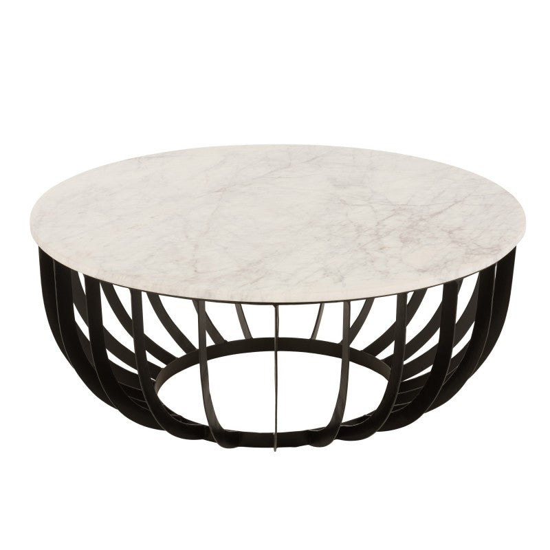 CAFE TABLE NINETY WHITE MARBLE BLACK METAL BASE 90