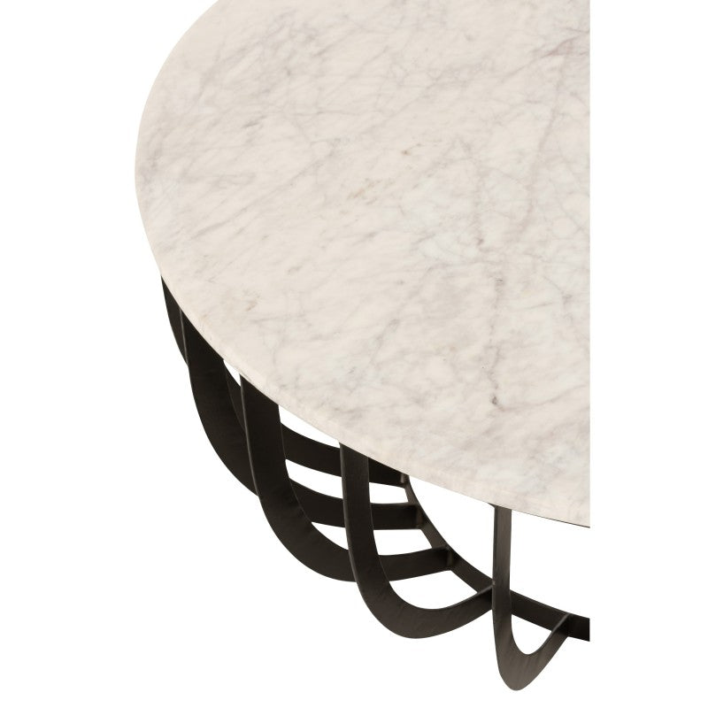 CAFE TABLE NINETY WHITE MARBLE BLACK METAL BASE 90