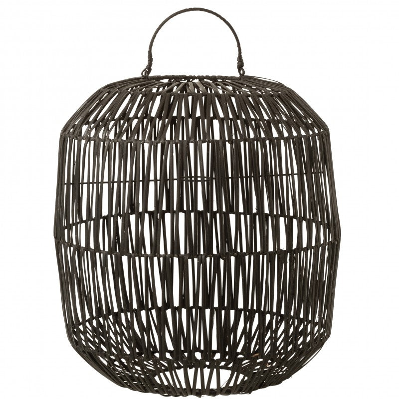 HANGING LAMP RATTAN BLACK ROUND 49