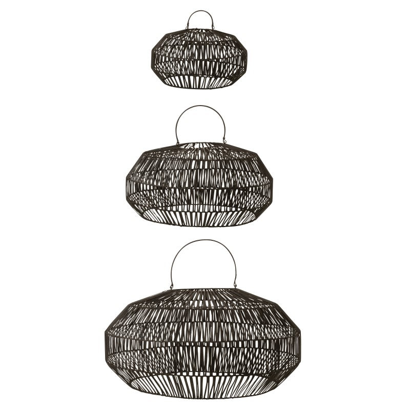 HANGING LAMP RATTAN BLACK SET OF 3 JOY