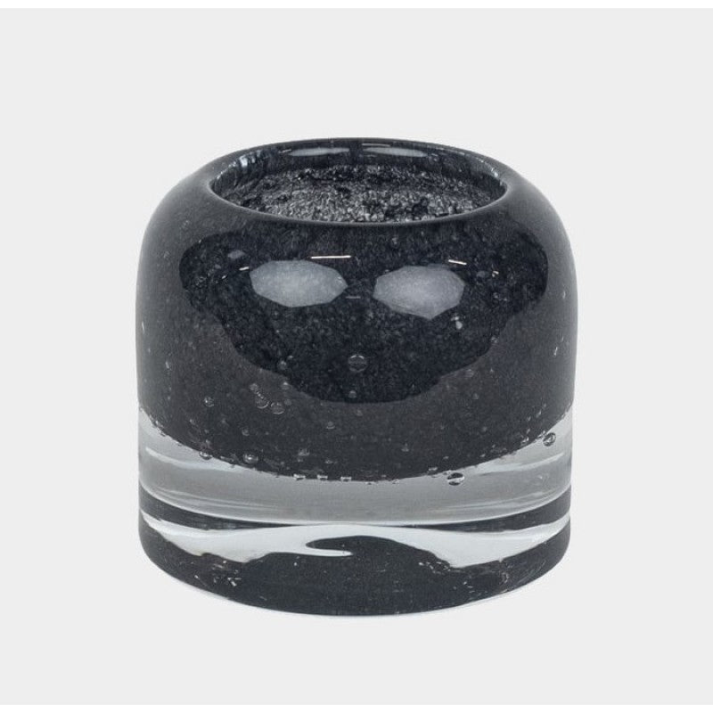 HEAVY GLASS STONE CANDEL HOLDER BLACK, LIGHT GREY, TAUPE