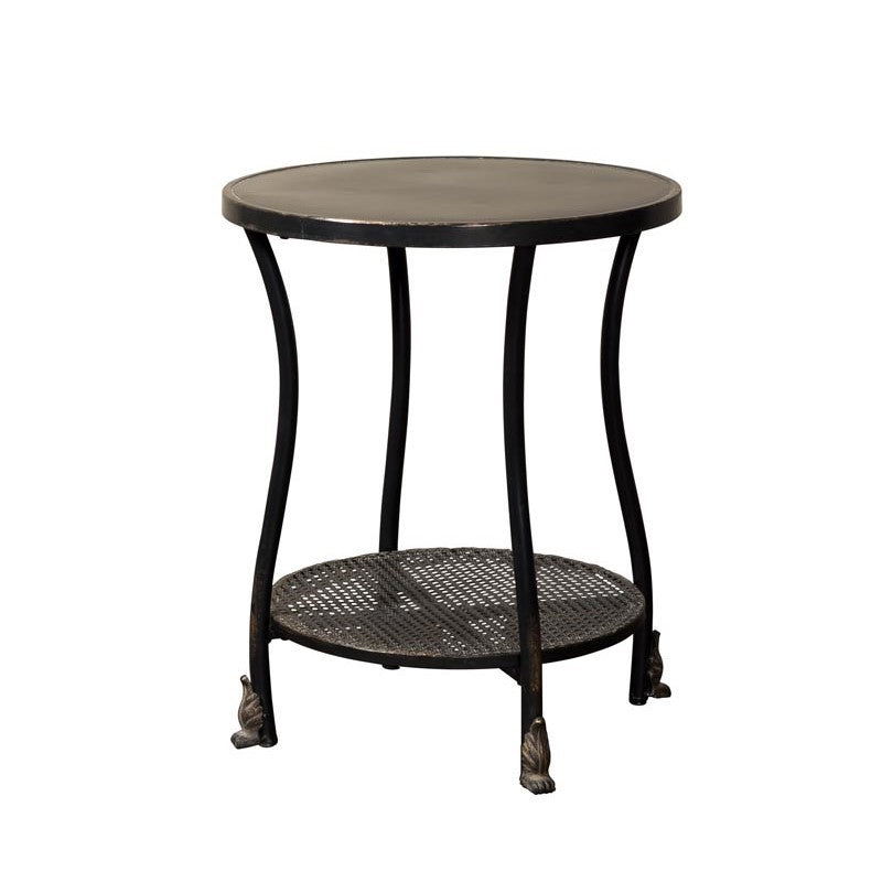 BLACK METAL SIDE TABLE RATTAN PRINT SHELF