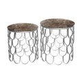 AD SIDE TABLE BROWN MARBLE SET OF 2