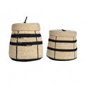 BASKET O WITH TOP NATURAL BLACK SET OF 2