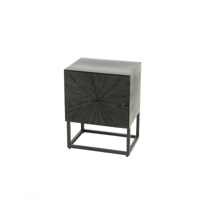 BEDSIDE TABLE WOODCUT BLACK