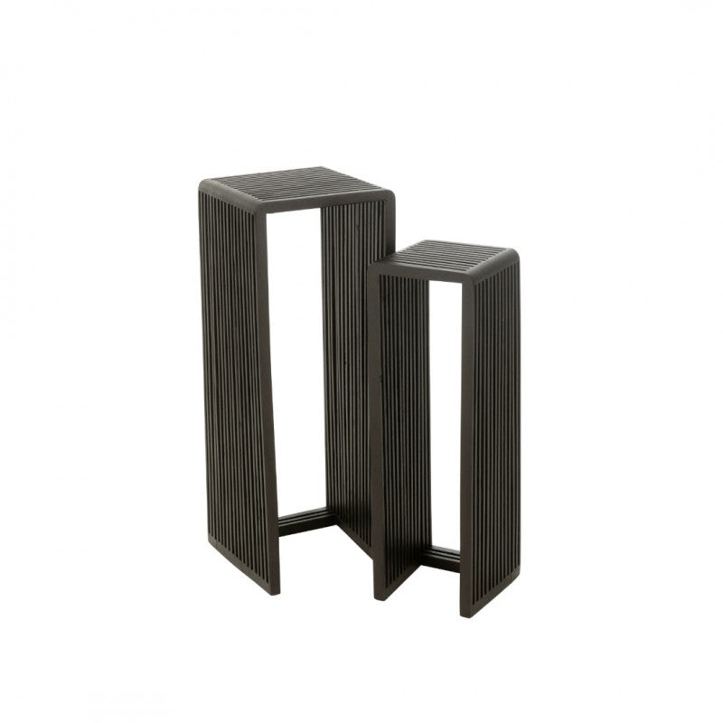 SIDETABLE BLACK RECYCLE TEAK SET OF 2