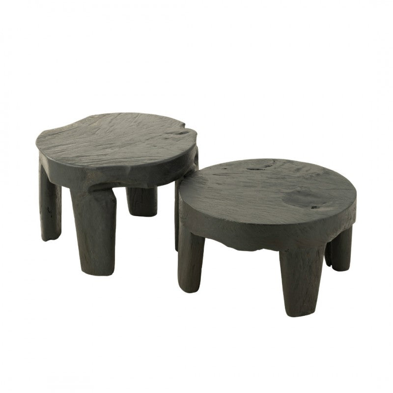 SIDETABLE SOLID TEAKWOOD BLACK SET OF 2