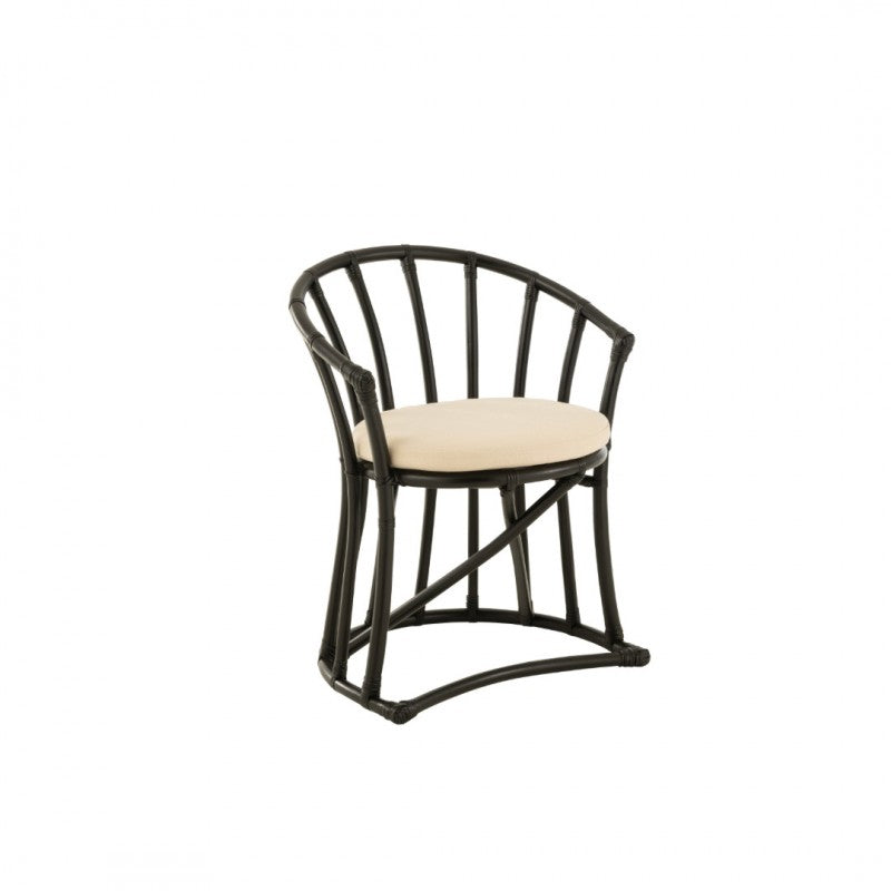 RATTAN CHAIR BW WITH CUSHION BLACK AND WHITE
