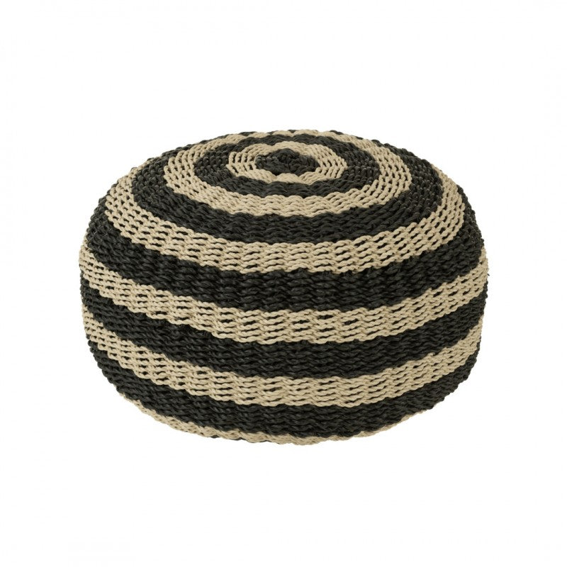 POUF STRIPES WOOVEN PLASTIC BLACK NATURAL 50