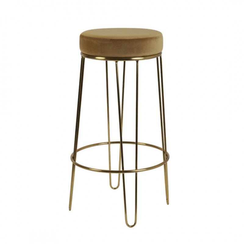 BAR STOOL VELVET CARAMEL GOLD