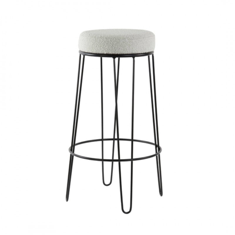 BAR STOOL BOUCLÉ BEIGE BLACK FRAME